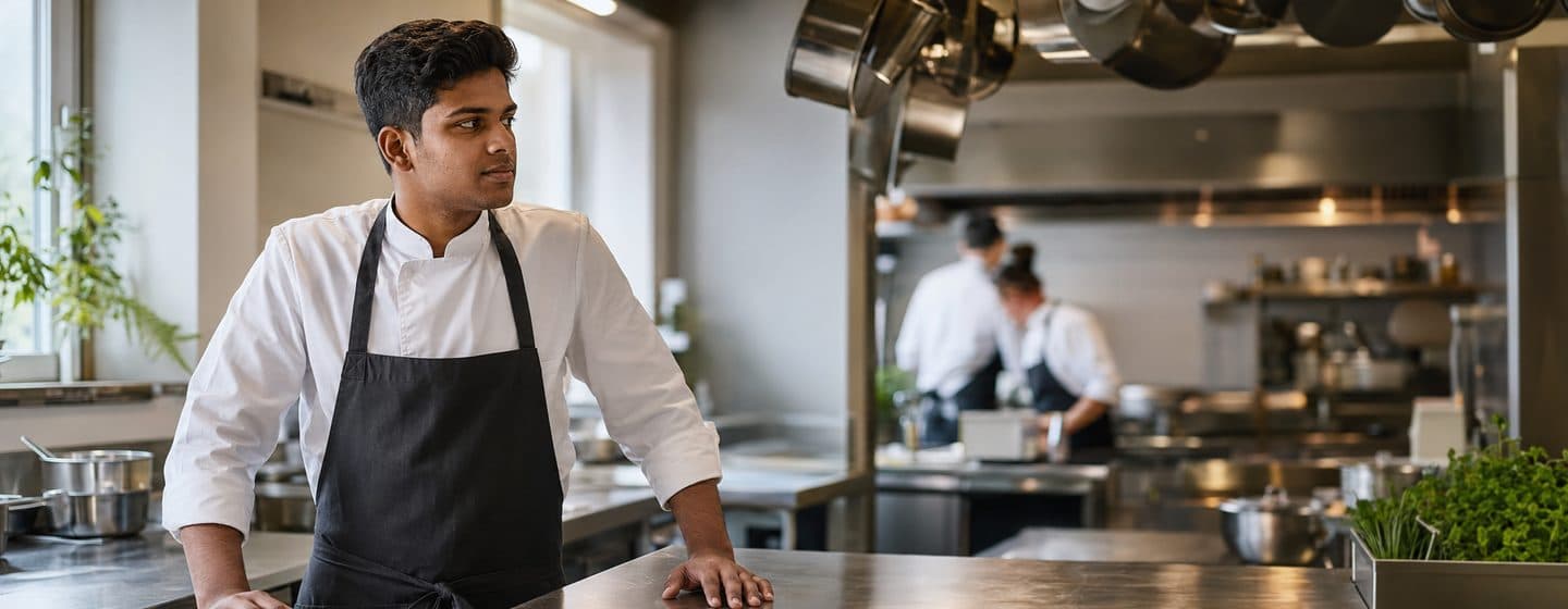 Sri Lankan Ausbildung candidate in German professional kitchen training, MALIROSA Ausbildung preparation programme for Sri Lanka